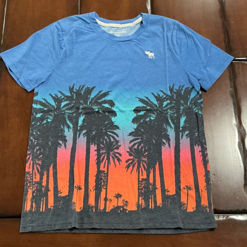 Abercrombie Kids Blue and Orange Palm Tree Tee